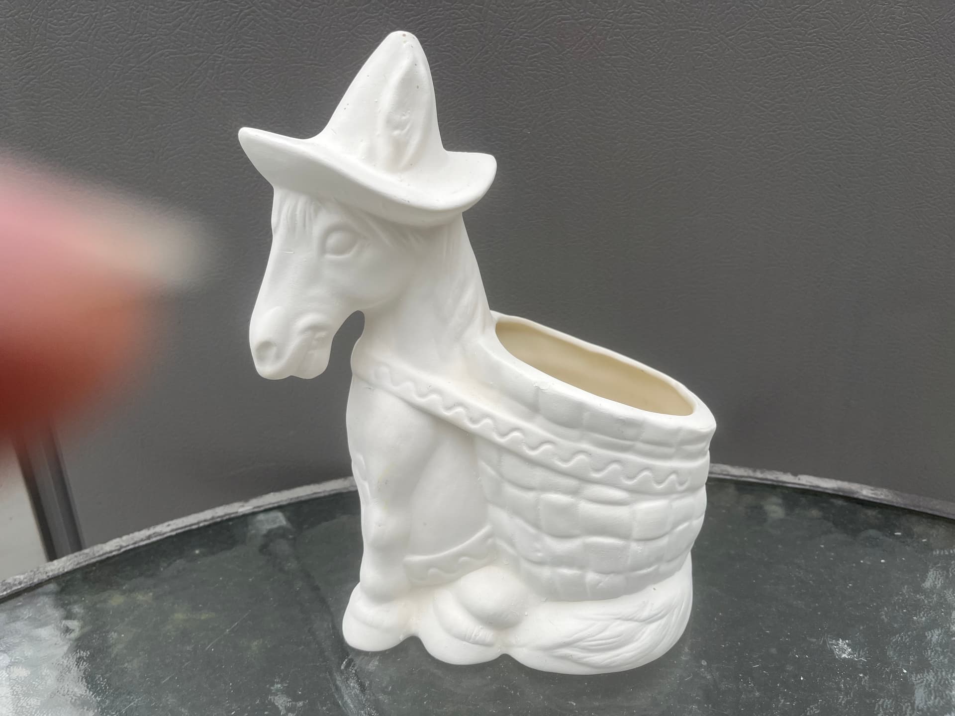 Unpainted Bisque Ceramics: Vintage donkey planter