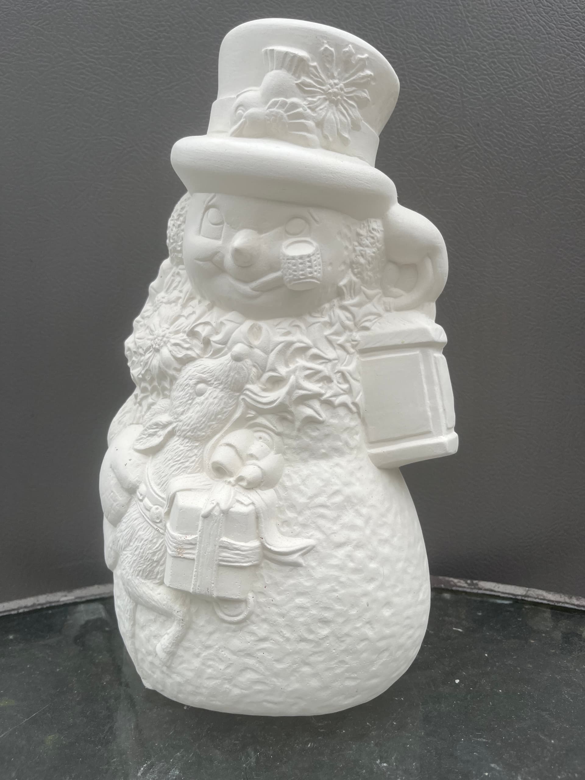 Unpainted Bisque Ceramics: Snowman with deer