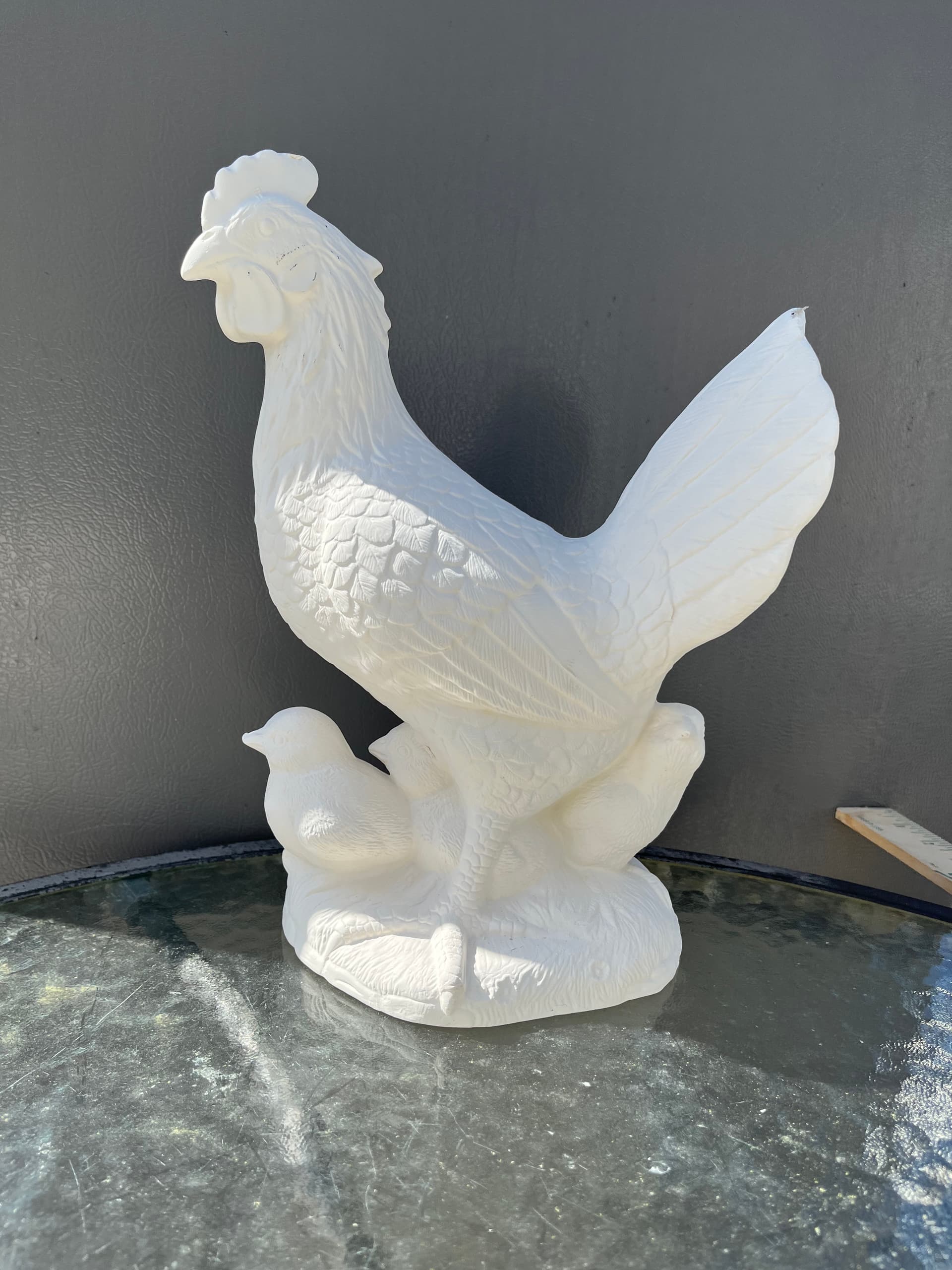 Unpainted Bisque Ceramics: Ceramic bisque rooster with chicks.